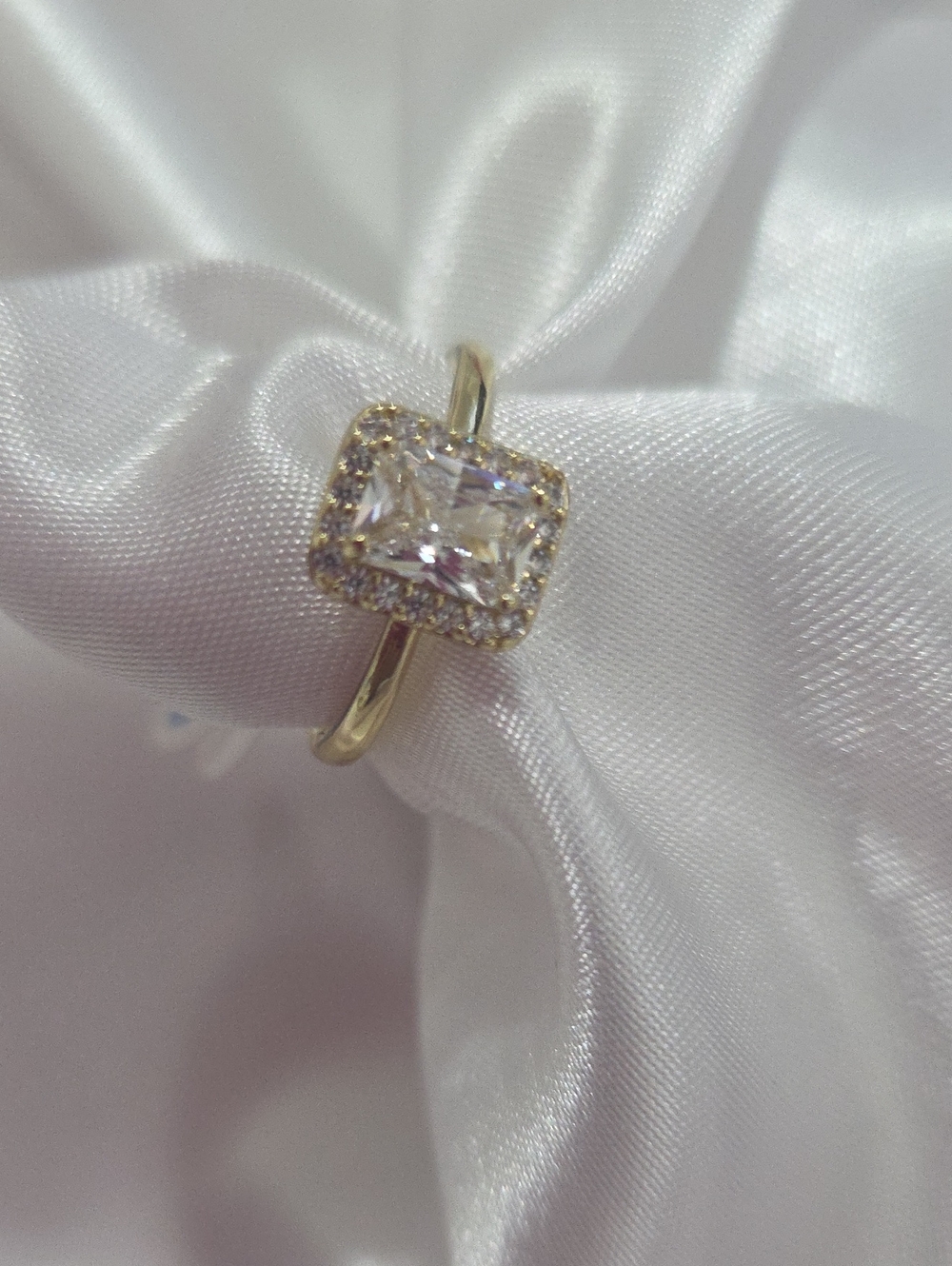 18K Laminated Gold Halo Square-Cut CZ Pendant Ring - Elegant Gold Tone